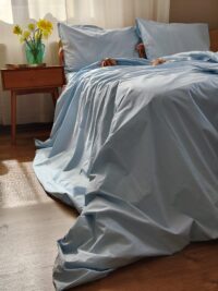 Lenjerie de Pat din Bumbac Organic Blue Dream- set de pat cu broderie fină și panglici de mătase
