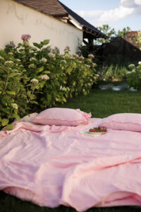 Lenjerie de pat din muselină organică roz, 4 piese | Blush Haven